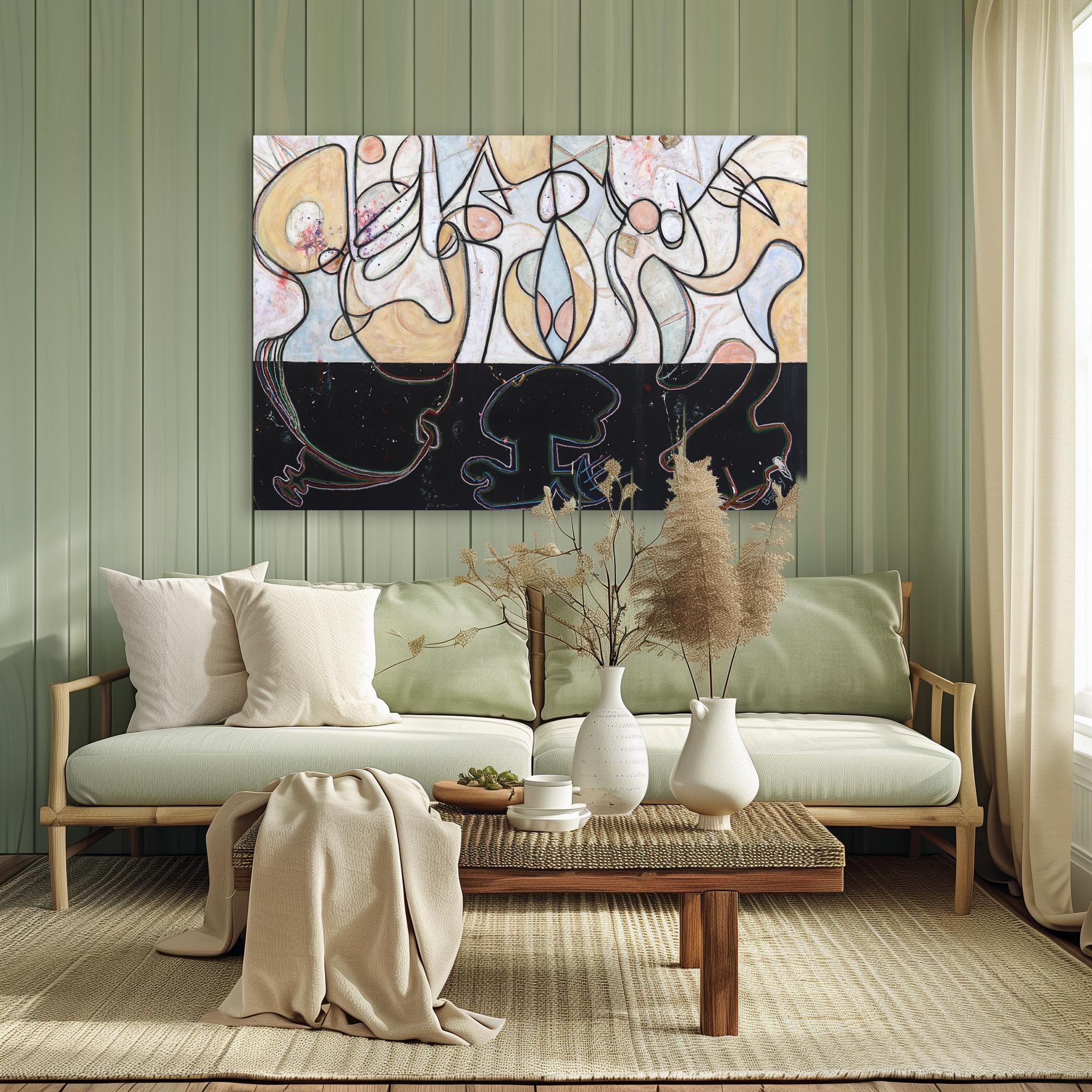 We Chat - Opera d'arte originale astratta di grandi dimensioni con forme organiche attenuate - Mixed Media Art Astratto di Rue Bootay