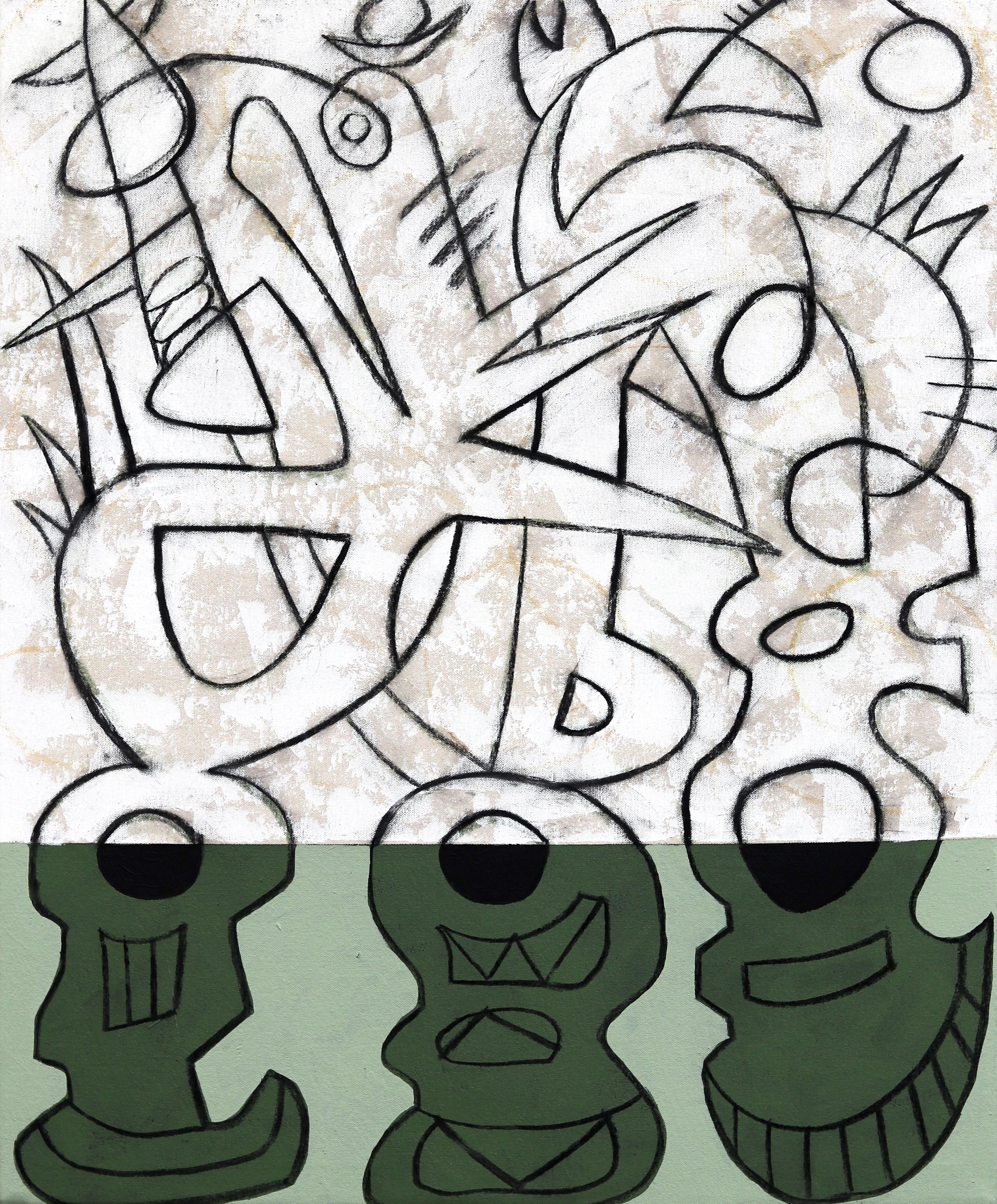 Window Shopper - Abstract Sage 
Dark Green Organic Pastel Artwork on Canvas - Mixed Media Art by Rue Bootay