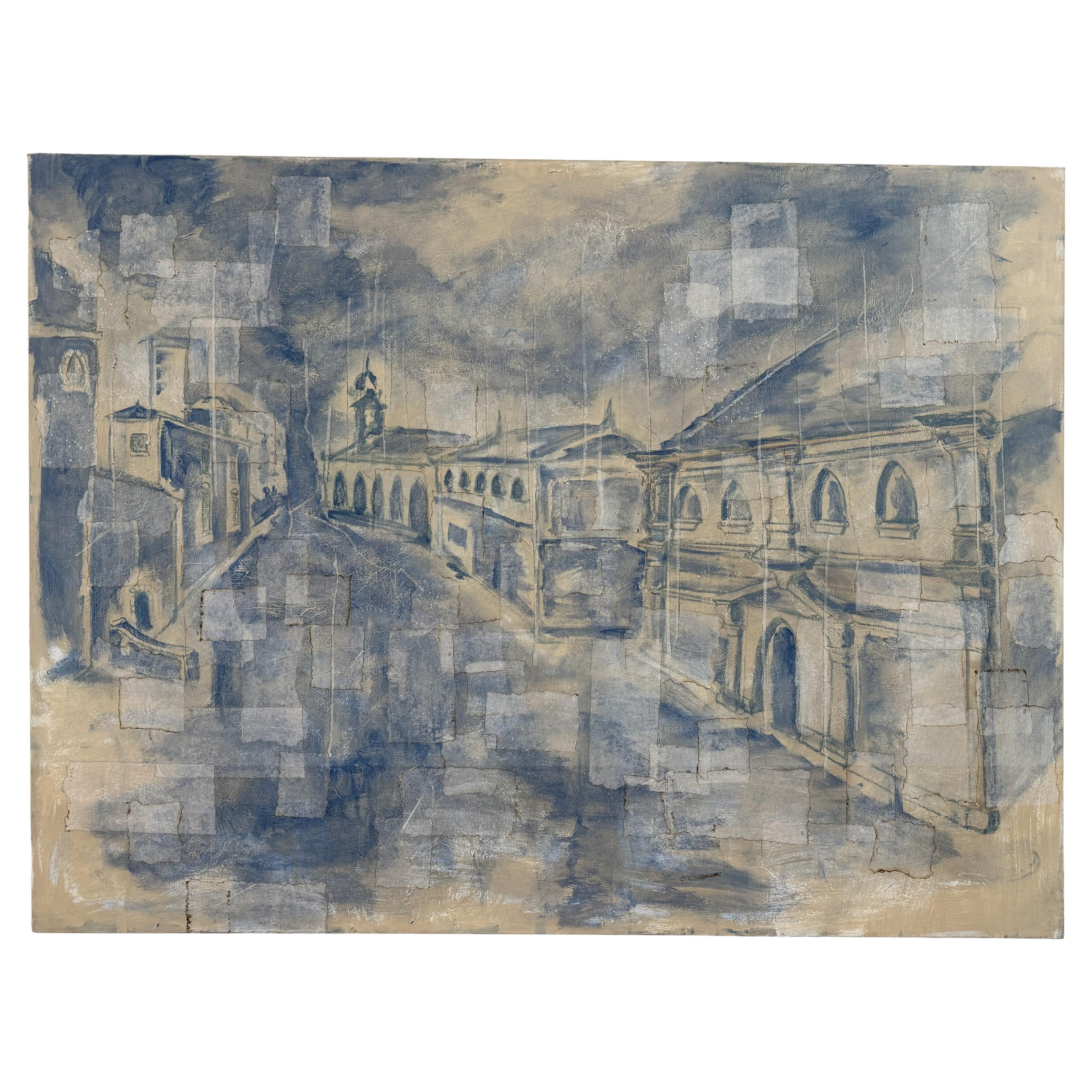 "Rue de Lyon" Abstract Architectural Painting on Canvas by Louis Shields, 2020 For Sale
