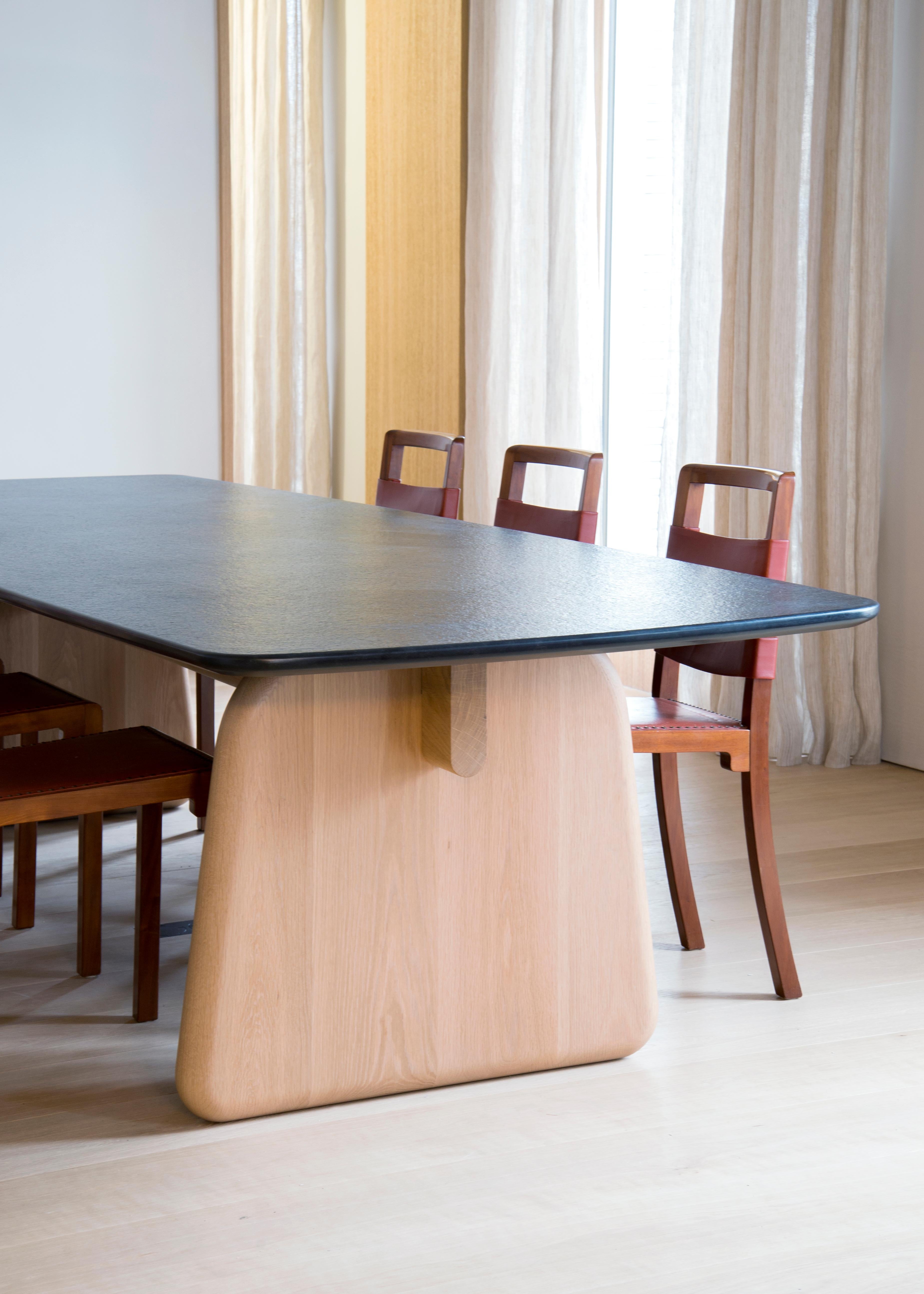Modern Rue Du Bac Dining Table in Oakwood and Granite Top For Sale