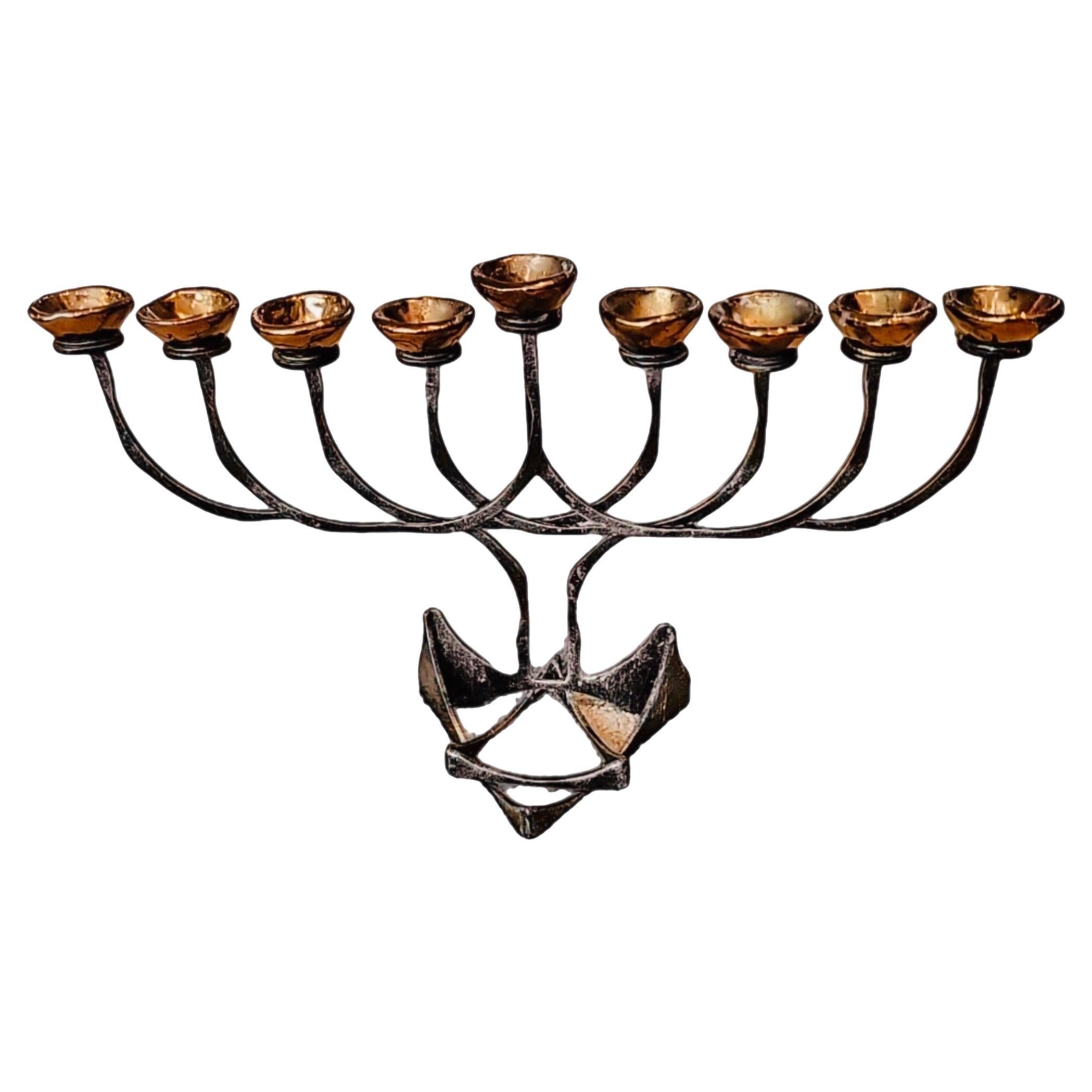 Massive Vintage Rueven Gafni Menorah Israël, unique en son genre, forgé à la main