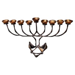 Massive Vintage Rueven Gafni One of a Kind Hand Wrought Brutalist Menorah Israel