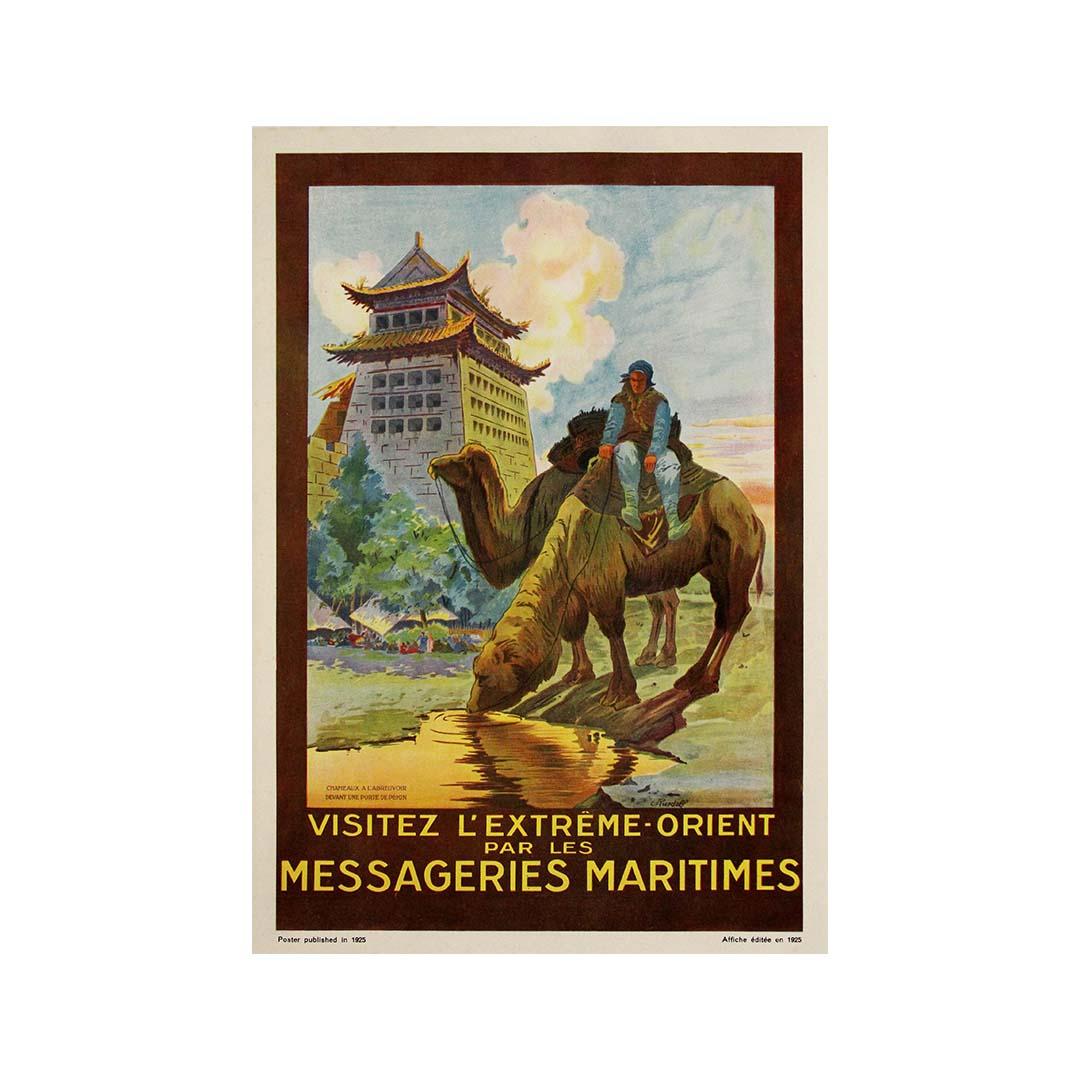 Circa 1930 Affiche de voyage de Ruedolf pour les Messageries Maritimes vers l'Extrême-Orient en vente 1