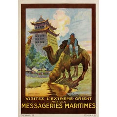 Circa 1930 Cartel de viaje de Ruedolf para Messageries Maritimes a Extremo Oriente
