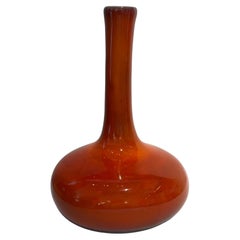 Ruelland : Vase soliflores en céramique émaillée rouge orangé corail signé - Circa 1960