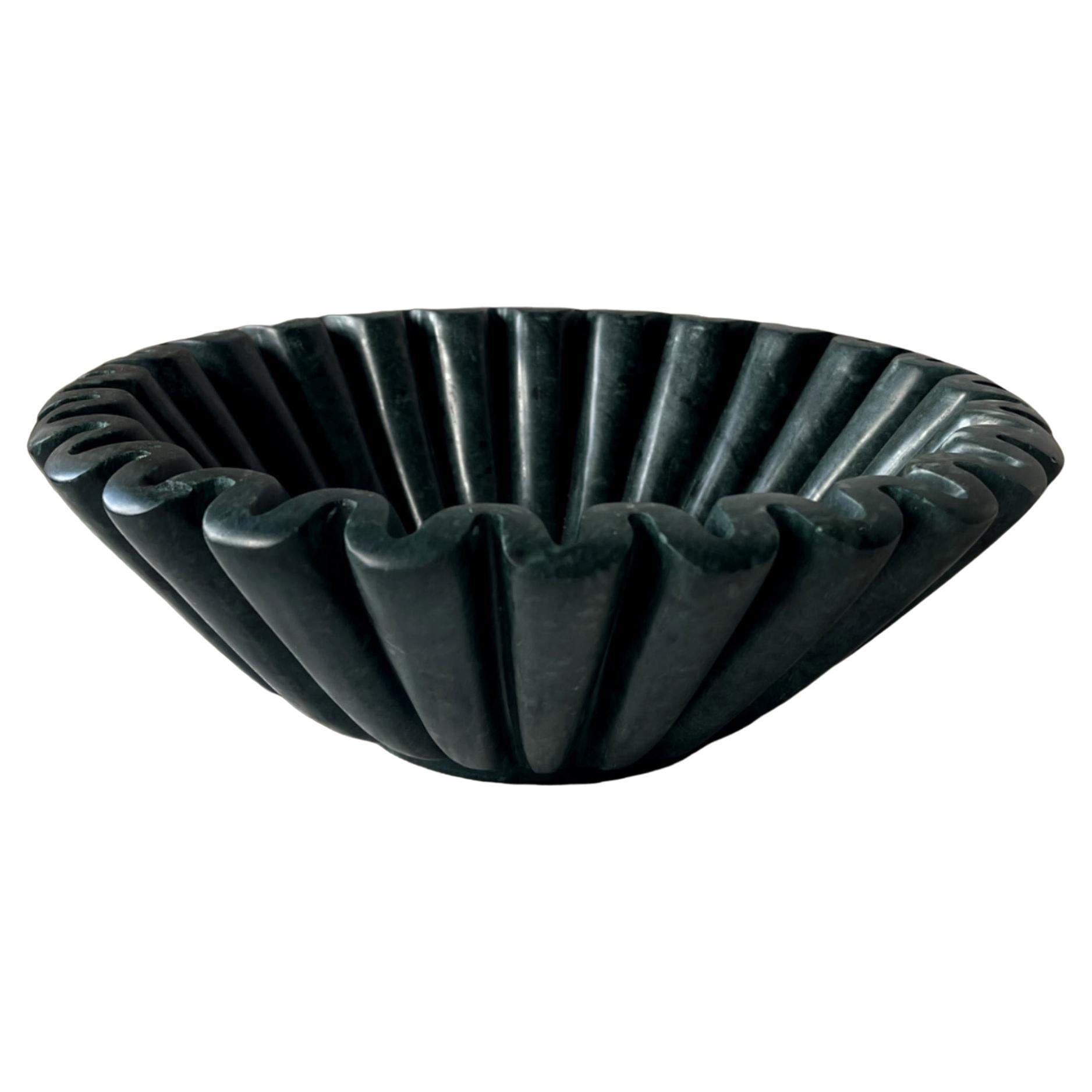 Ruffle Bowl: Dark Green Folded Edge Emerald Marble Bowl by Anastasio Home For Sale