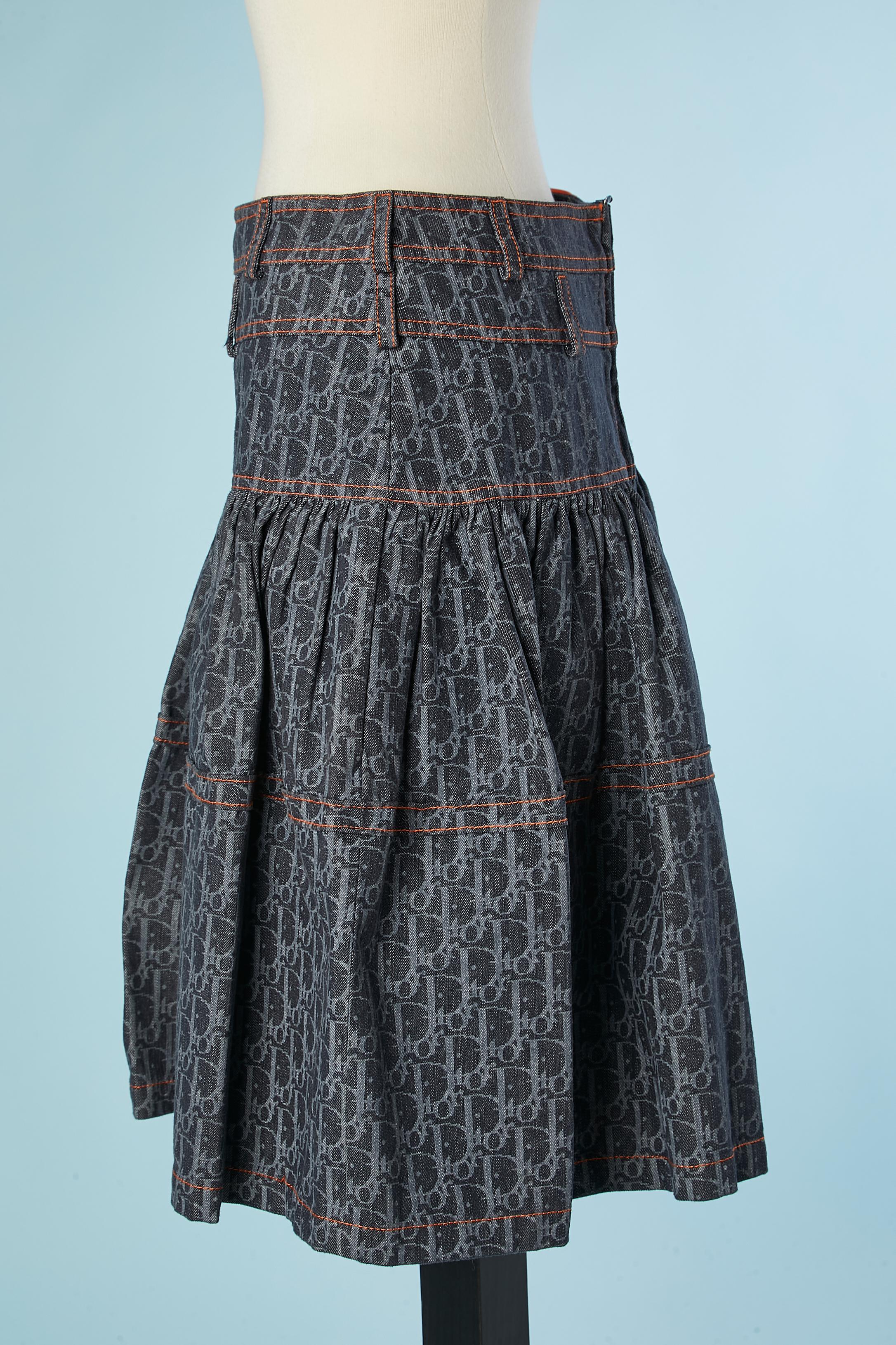 Ruffle skirt in branded cotton denim Christian Dior Boutique  In Excellent Condition In Saint-Ouen-Sur-Seine, FR
