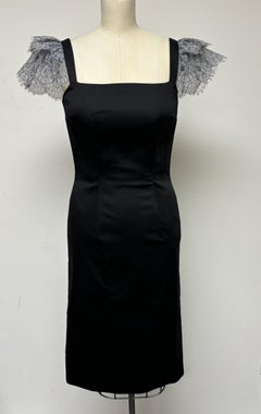 French Lace Ruffle Sleeve Slim Black Cotton Dress