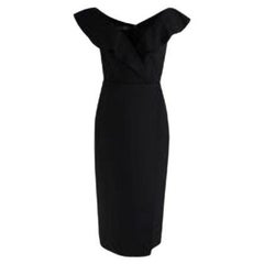 Ruffled Black Wool Cocktail Dress