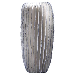 Ruffled Blue and White Cactus-like Ceramic Sculpture, Sandra Davolio
