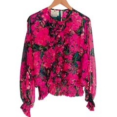 Ruffled Flowy Silk-on-Silk printed Boho Blouse Top METTE  - lined in silk
