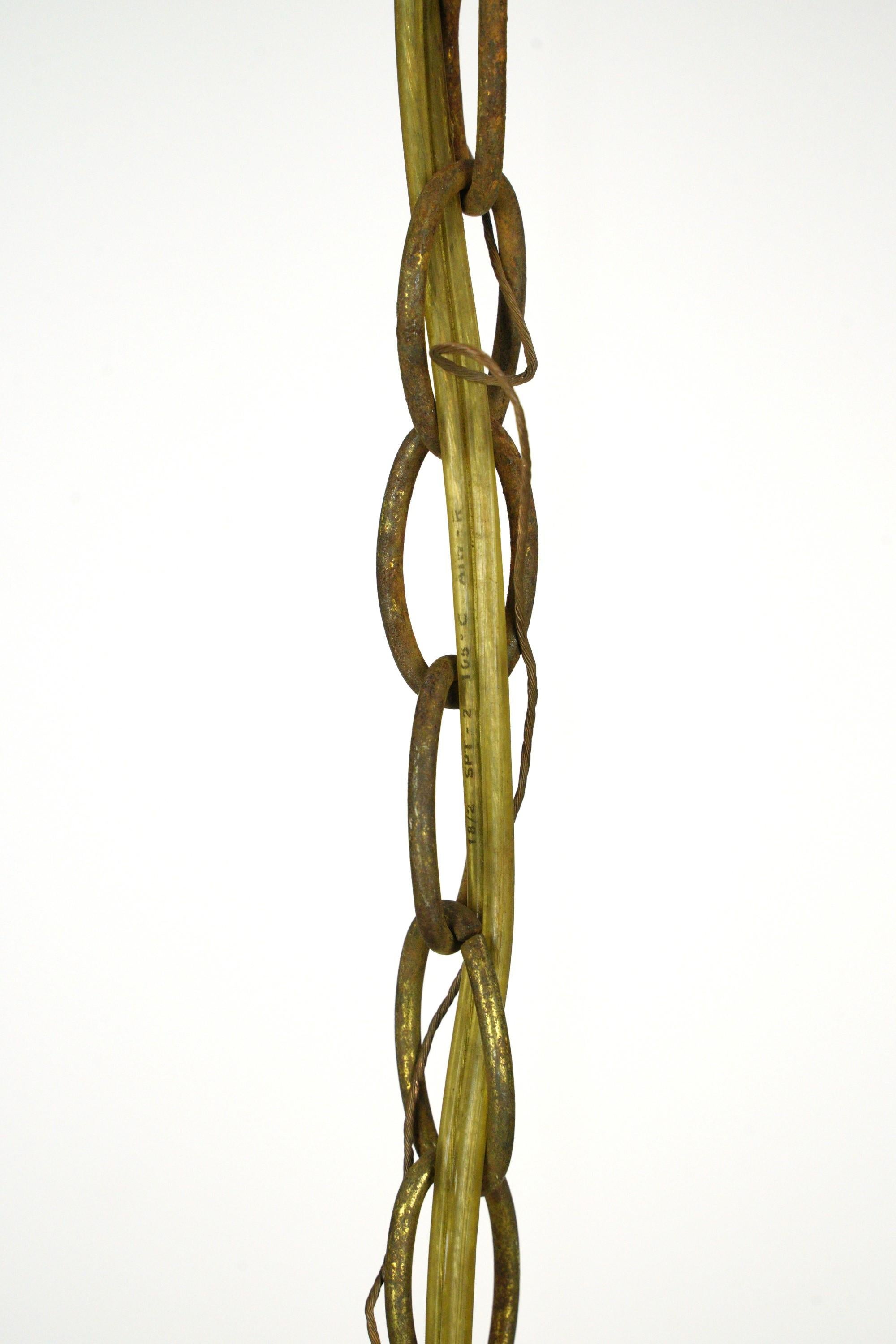 Ruffled Green Glass Shade Brass Chain Pendant Light For Sale 5