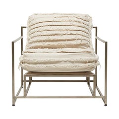 Ruffled Natural Canvas and Antique Nickel Armchair