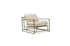 Sessel aus gerafftem Naturleinen und antikem Nickel