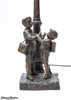 Ruffony Premiere Cigarette Boys Statue Table Lamp, 19th Century, France