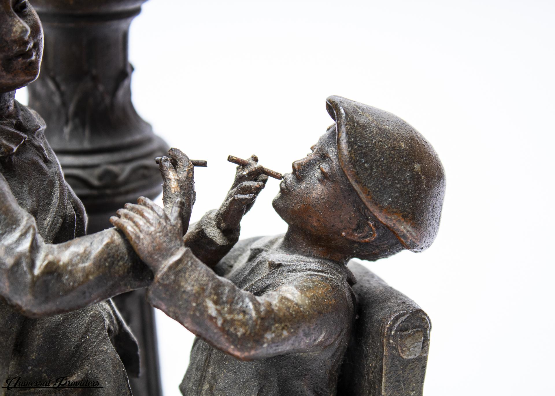 French Ruffony Premiere Cigarette Boys Statue Table Lamp, 19th Century, France For Sale