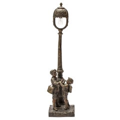 Ruffony Premiere Cigarette Boys Statue Table Lamp, 19th Century, France