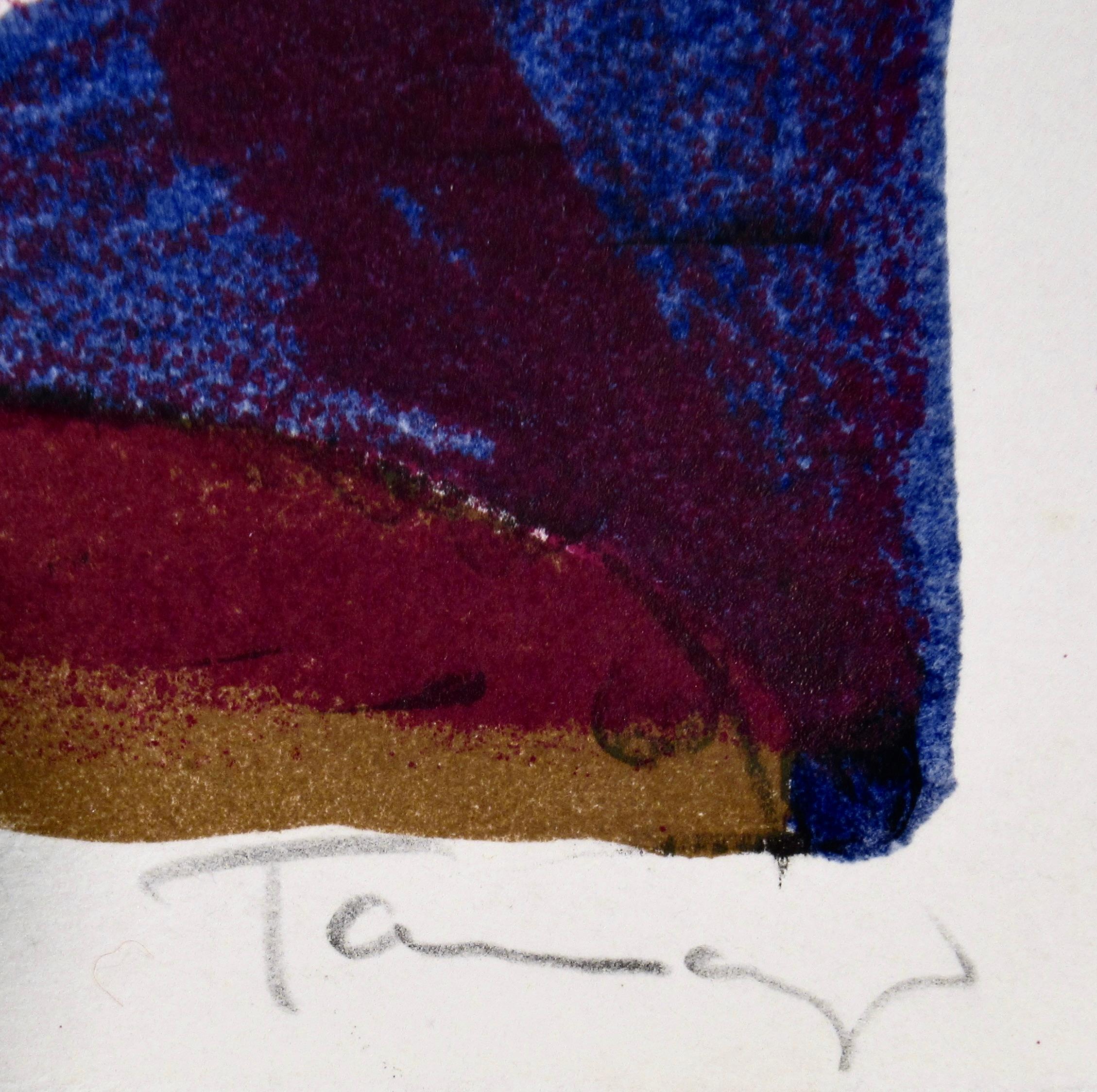 Cabeza con Pajaros - Purple Figurative Print by Rufino Tamayo