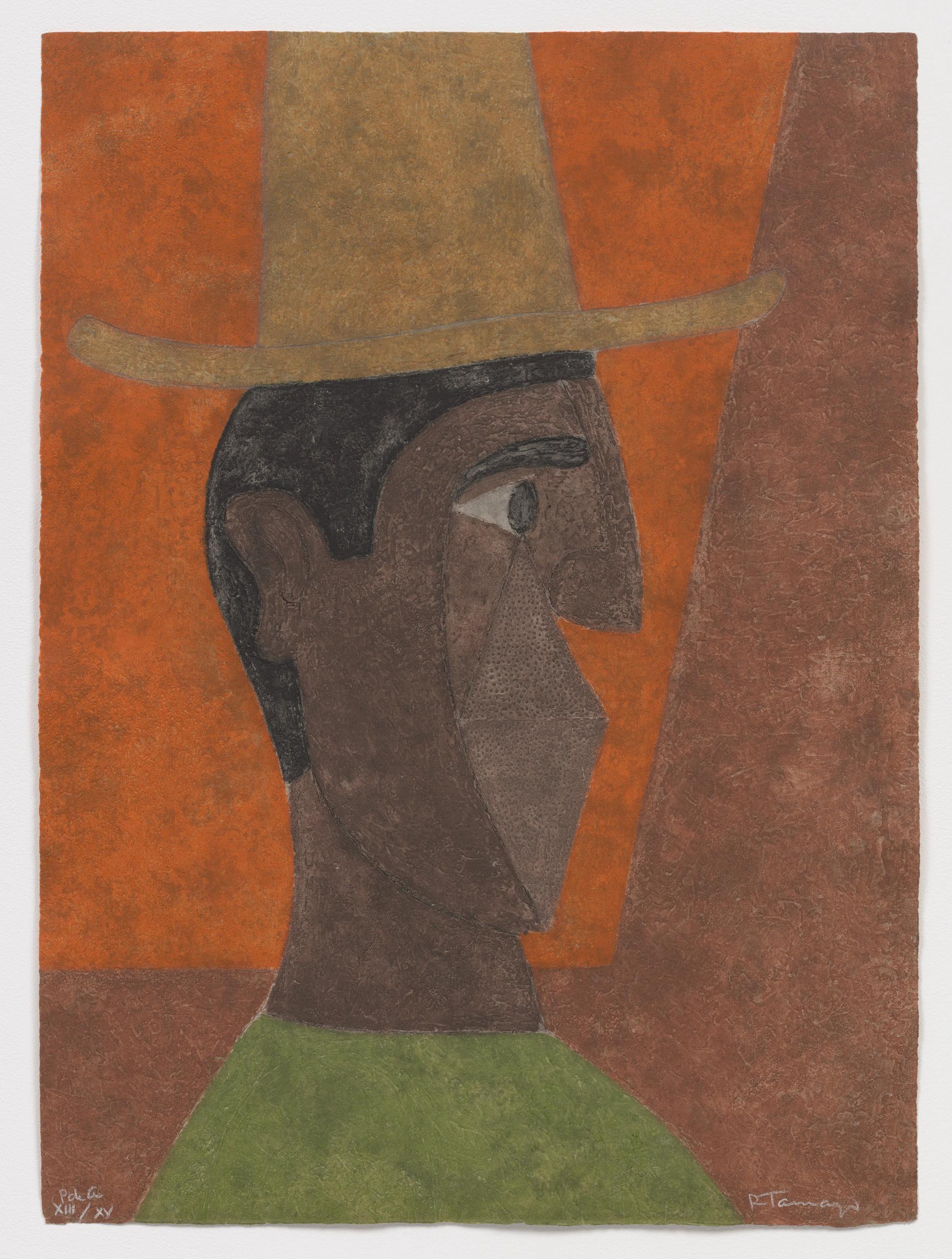 Rufino Tamayo Portrait Print - Cabeza con sombrero