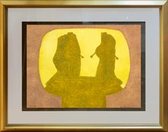 "Dos Figuras en Ochre", Rufino Tamayo, Figurative Abstraction, Etching, 22x24 in