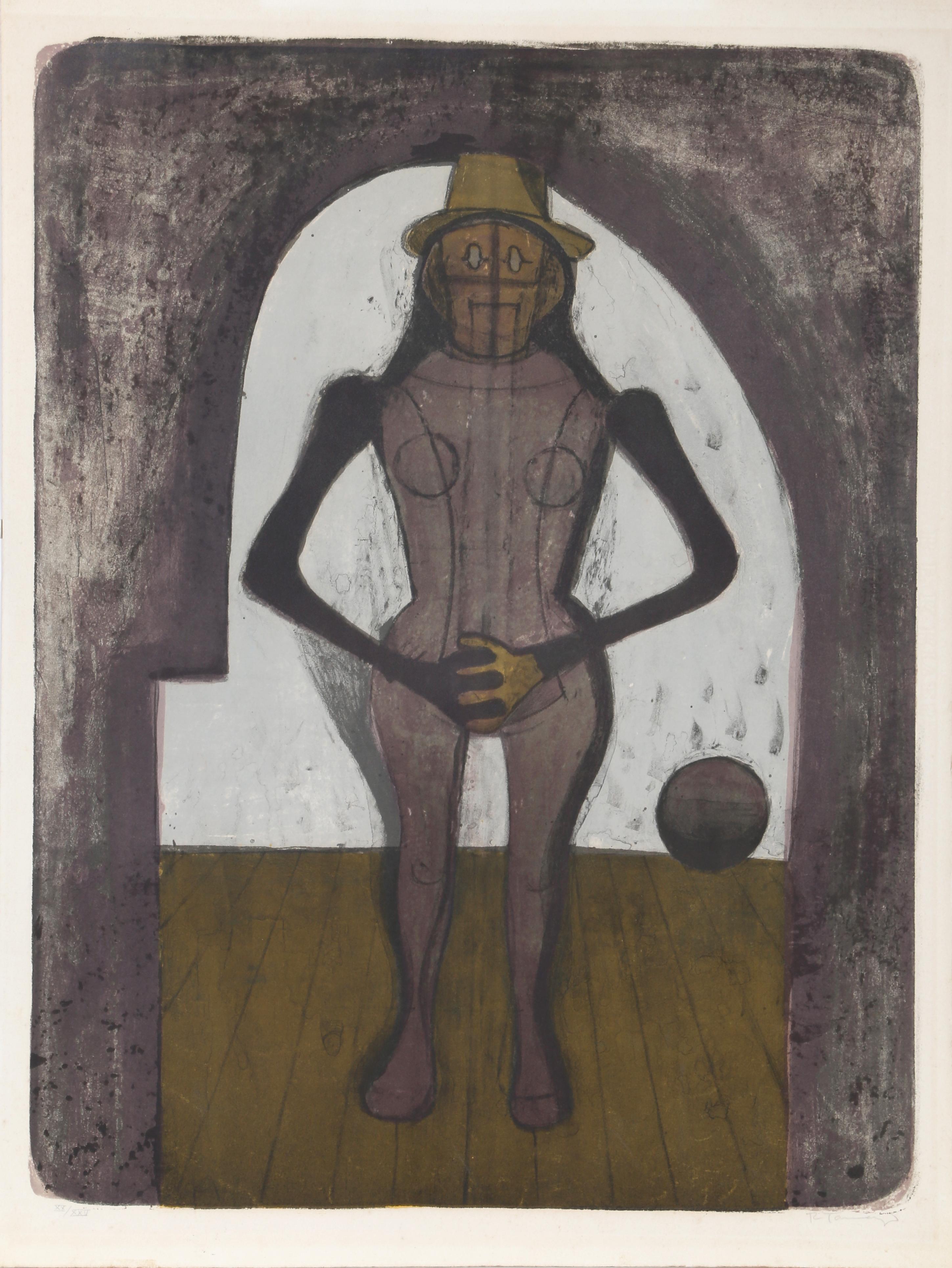 Rufino Tamayo Figurative Print - Femme au Collant Rose (Mujer Con Mallas Rosas), Surreal Lithograph by Tamayo