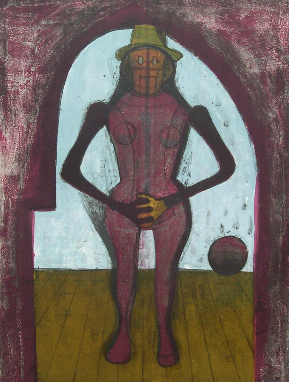 « Femme au Collant Rose », Rufino Tamayo, abstraction figurative, eau-forte, 30x22