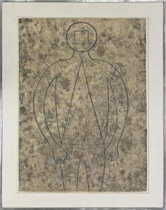 FIGURA DE HOMBRE EN AZUL CON FONDO GRIS