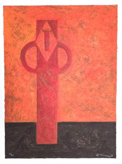 Figura hierática, aguafuerte surrealista de Rufino Tamayo