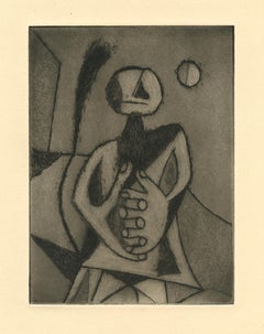 "Hombre contemplando la Luna" eau-forte originale