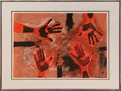 "Manos en Rojo", Rufino Tamayo, Red Hands, Abstraction, Etching, 22x30 in.