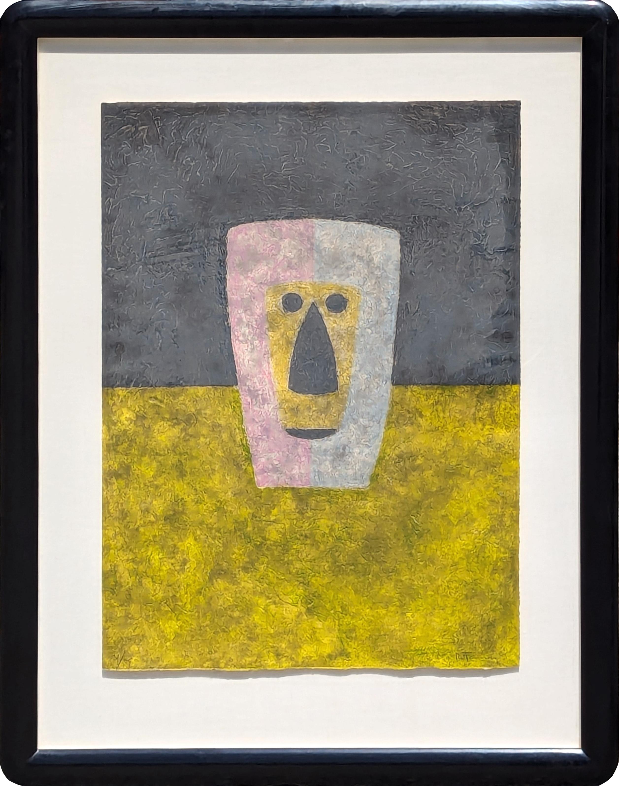 Figurative Print de Rufino Tamayo - "Máscara (Mascara)" Grabado figurativo abstracto moderno en tonos tierra Ed. 31/99