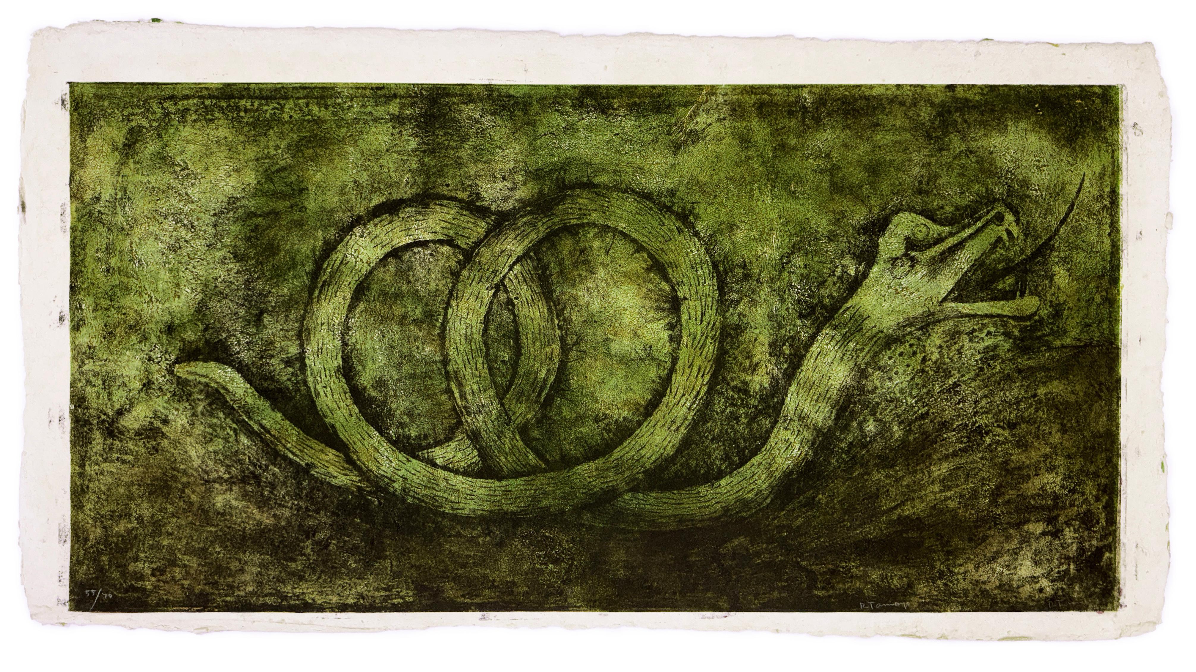 Rufino Tamayo Portrait Print – Quetzalcoatl, P. 248 (rare large hand signed mixographia)