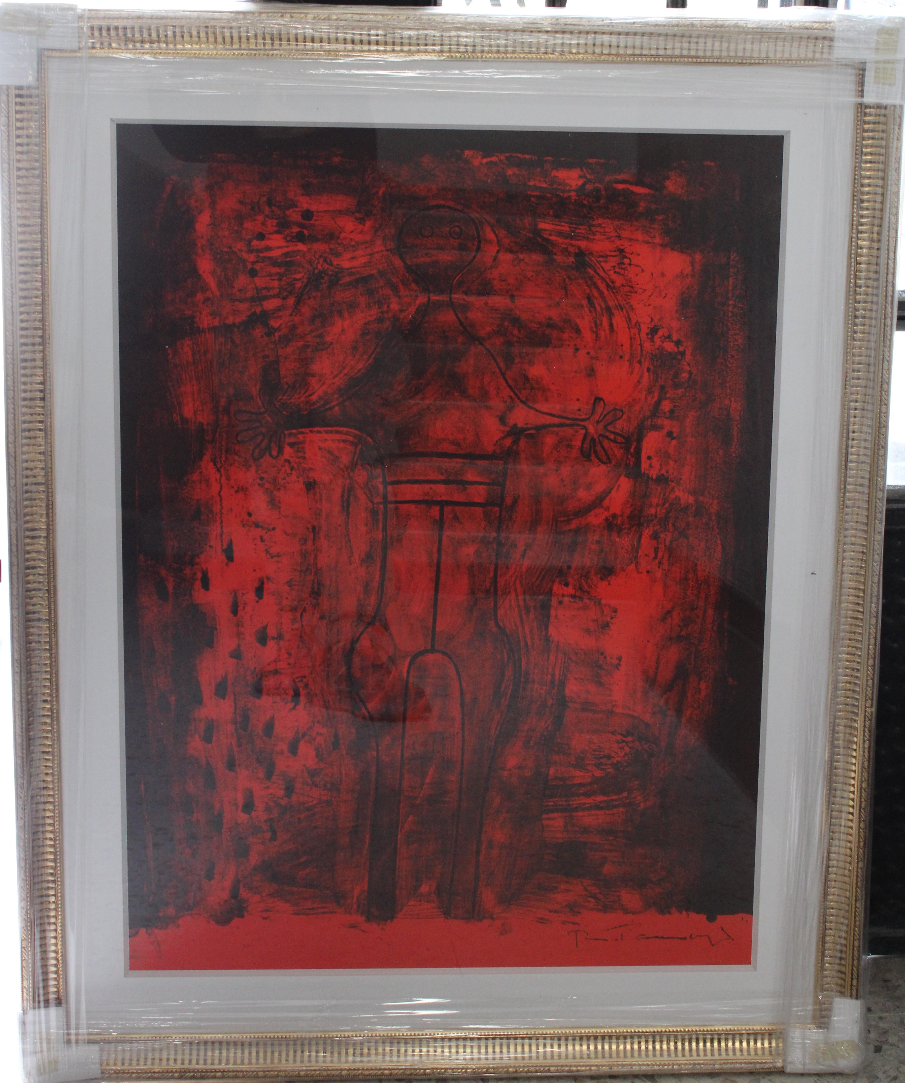 Rufino Tamayo, Mujer Con Brazos Altos en Rojo (Affiche Avant Lettre)