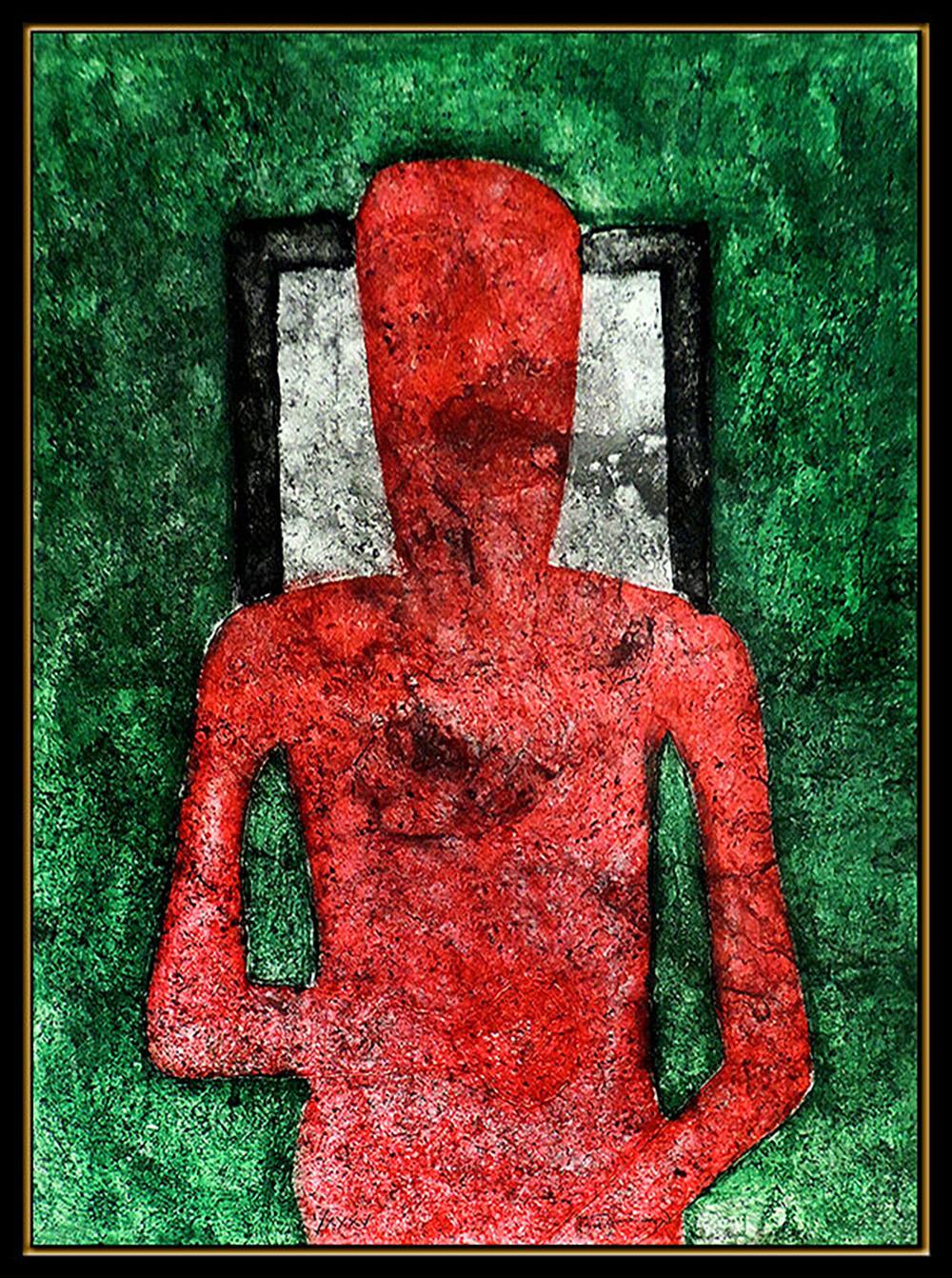 Rufino Tamayo Original Color Mixograph Hombre En Rojo Signed Modern Portrait Art For Sale 1