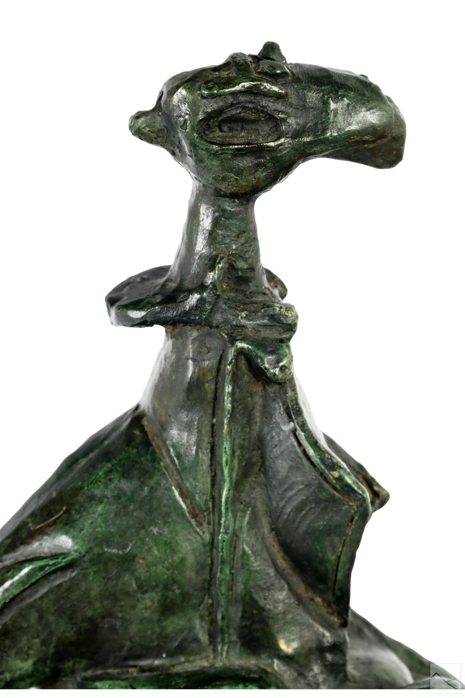Musician
Patinated bronze sculpture edition 13/30.  Artist signature incised to verso R Tamayo, black granite base.
Rufino Tamayo was born on August 26, 1899, in Oaxaca, Mexico. Orphaned by 1911, he moved to Mexico City to live with an aunt who sent