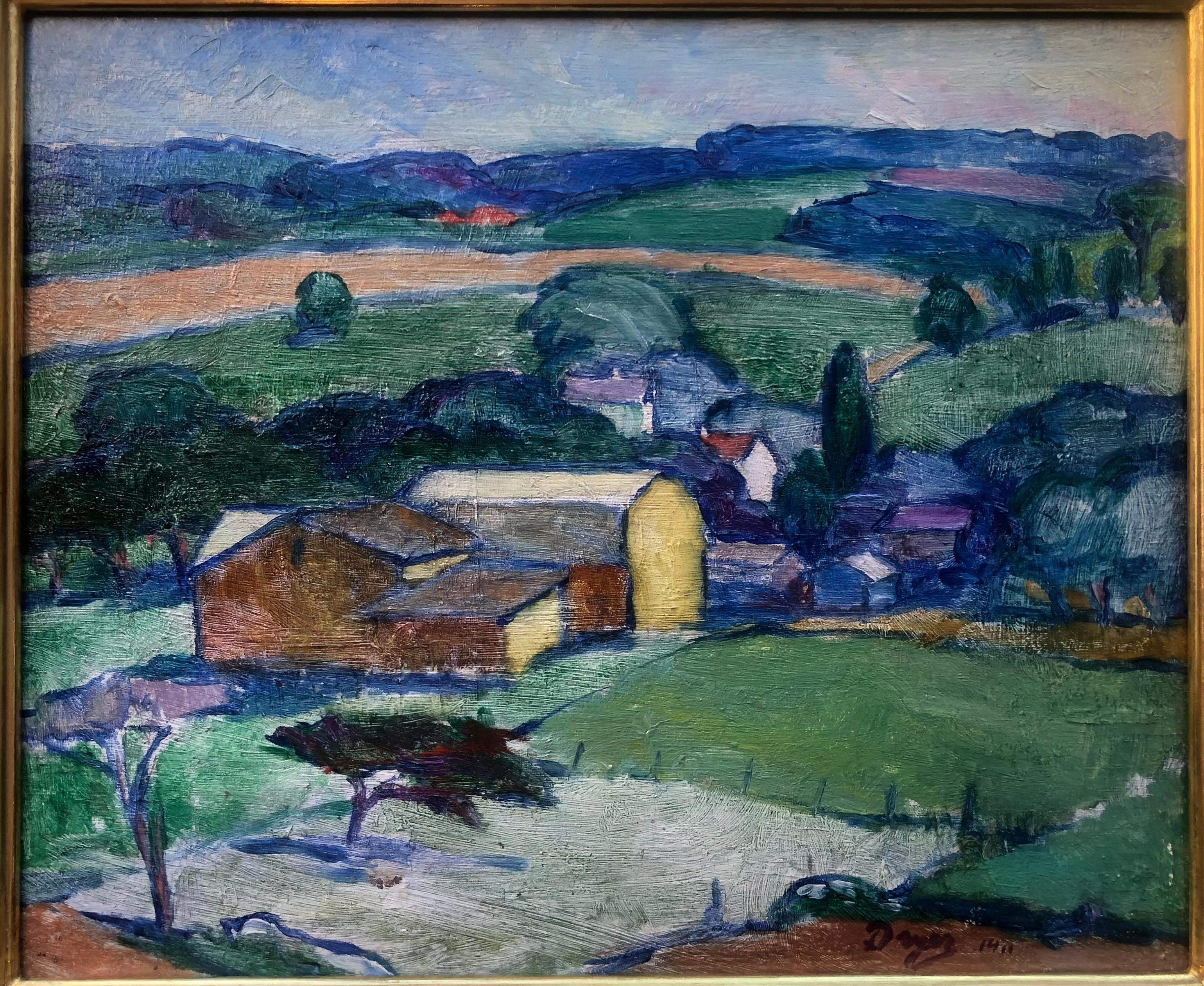  French Impressionist School O/B Landscape - 1911 - After Cezanne For Sale 1