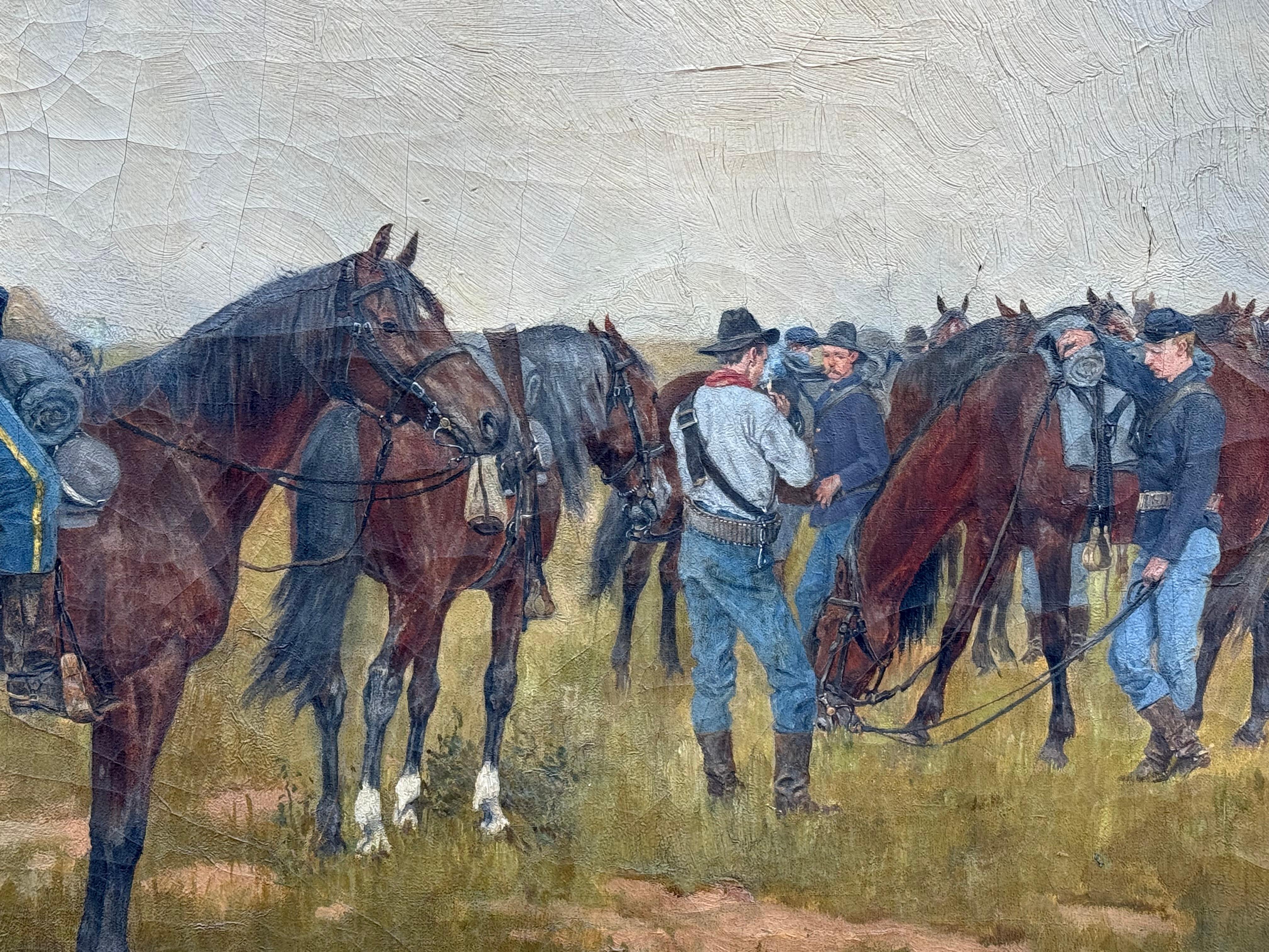 Dipinto originale ad olio su tela dell'Union Army Calvery sul campo del noto artista americano Rofus Fairchild Zogbaum.  Firmato in basso a sinistra e datato 1885. Le condizioni sono buone. Craquelure su tutta la superficie.  La vernice è stabile.