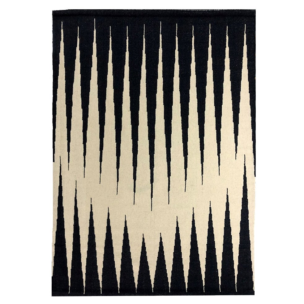 Tappeto 31 ottobre Lana Nero Moderno Geometrico  Tappeto Dhurrie Off-White Nero