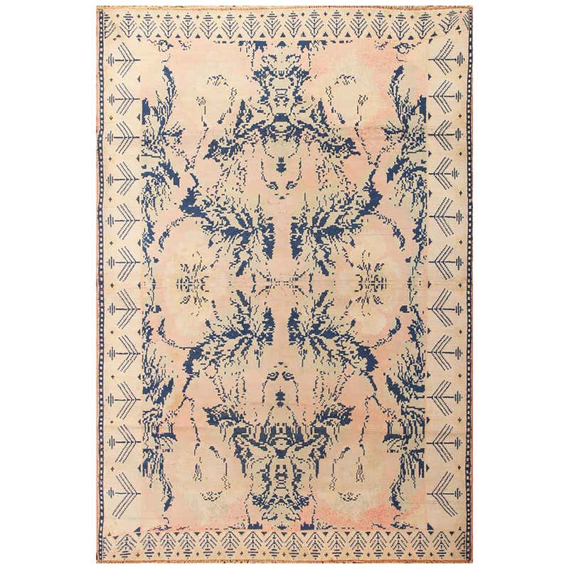 Antique Agra Rug with Branching Floral Design in Mint Green, Purple and ...