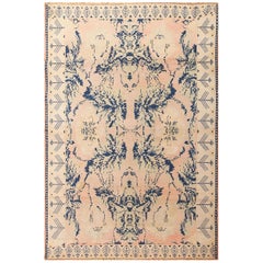 Rug and Kilim's Antique Agra Rug in Blue Cream Floral Pattern by Rug & Kilim