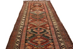 Antique Karabagh Runner in Beige and Orange Geometric Pattern by Rug and Kilim