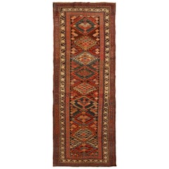Antique Karabagh Runner in Beige and Orange Geometric Pattern by Rug and Kilim