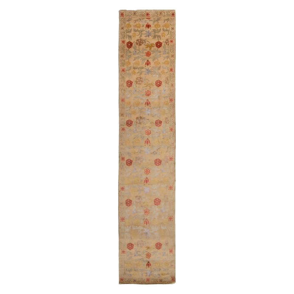 Rug and Kilim's Bilbao Spanish Design Beige Floral Wool-Silk Runner For ...