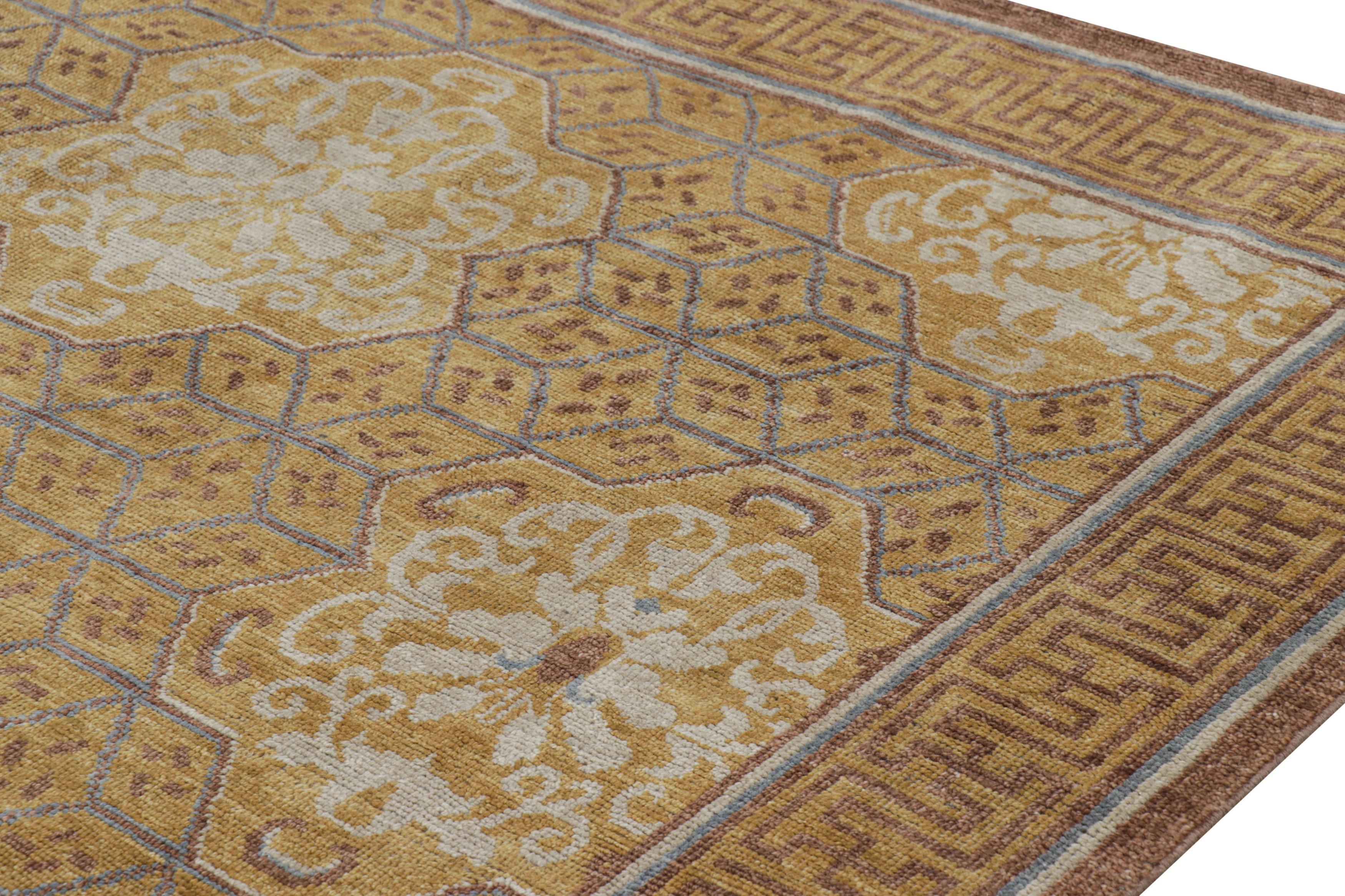 Indian Rug and Kilim’s Burano Rug in Beige-brown with Geometric Patterns For Sale