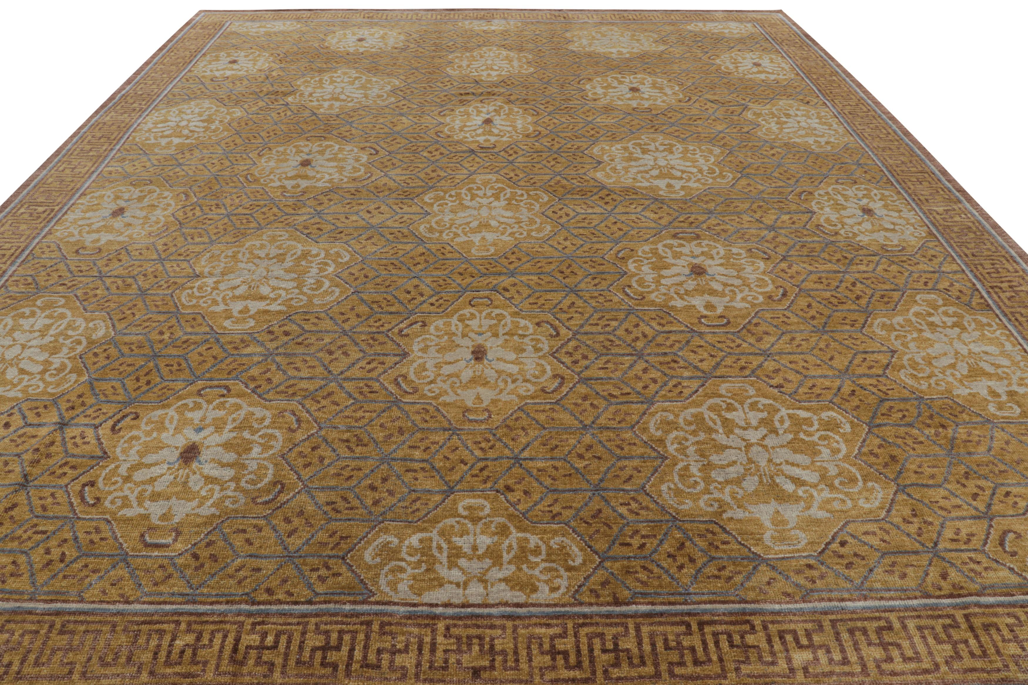 Hand-Knotted Rug and Kilim’s Burano Rug in Beige-brown with Geometric Patterns For Sale