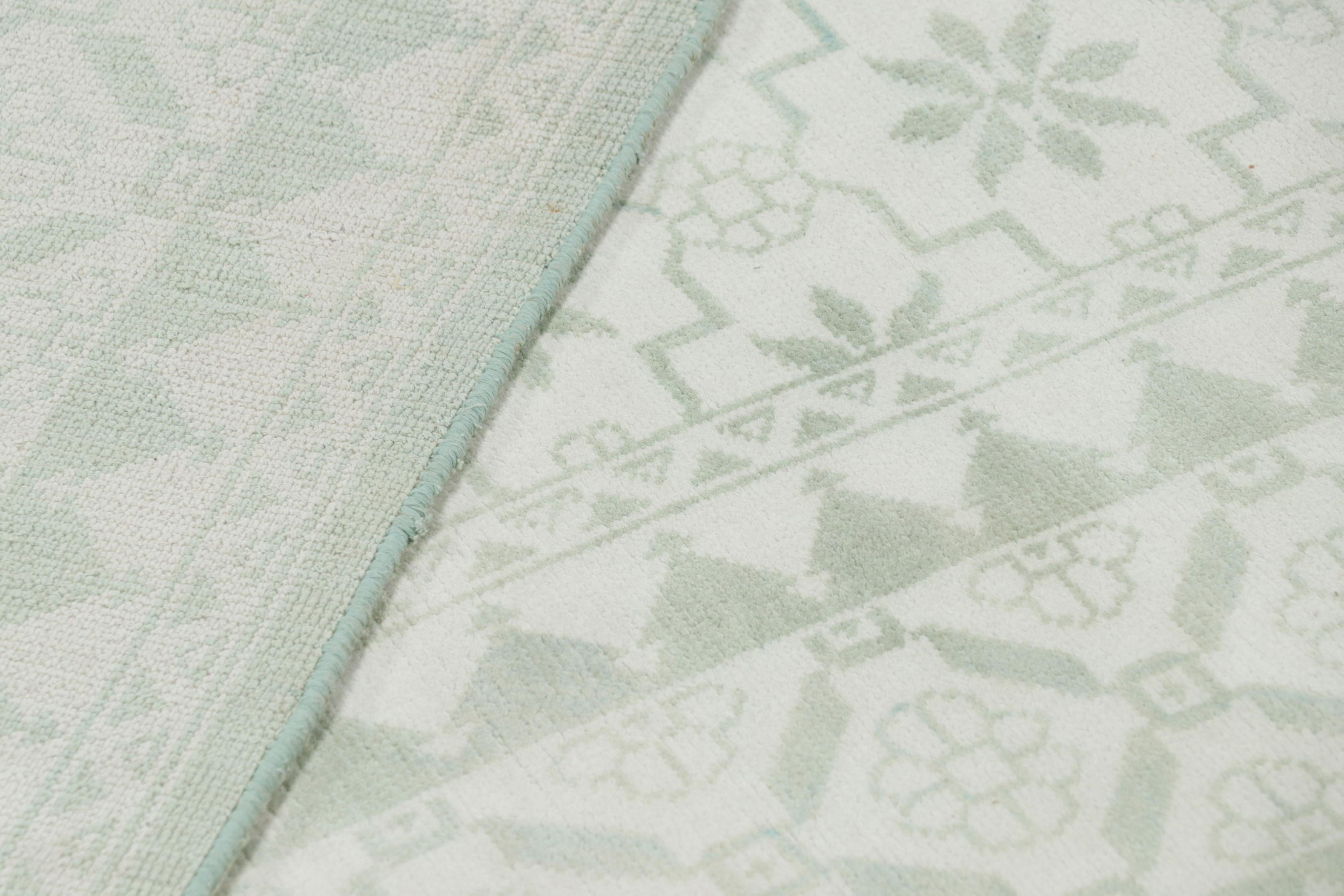 Cotton Rug and Kilim’s Dhurrie Style Rug in White and Green with Floral Patterns For Sale