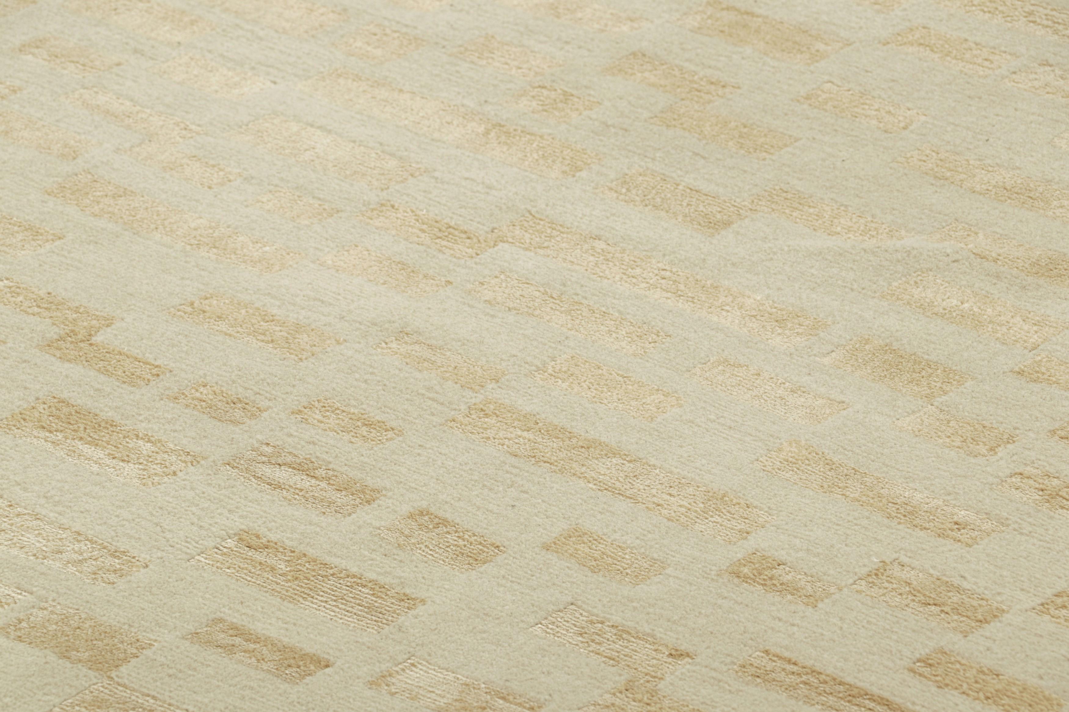 Hand-knotted in a luxurious blend of wool and silk, this 8x10 rug is the newest exciting addition to the Modern collection by Rug and Kilim. 

On the Design: 

This particular design enjoys a comfortable presence with a creative use of creamy white