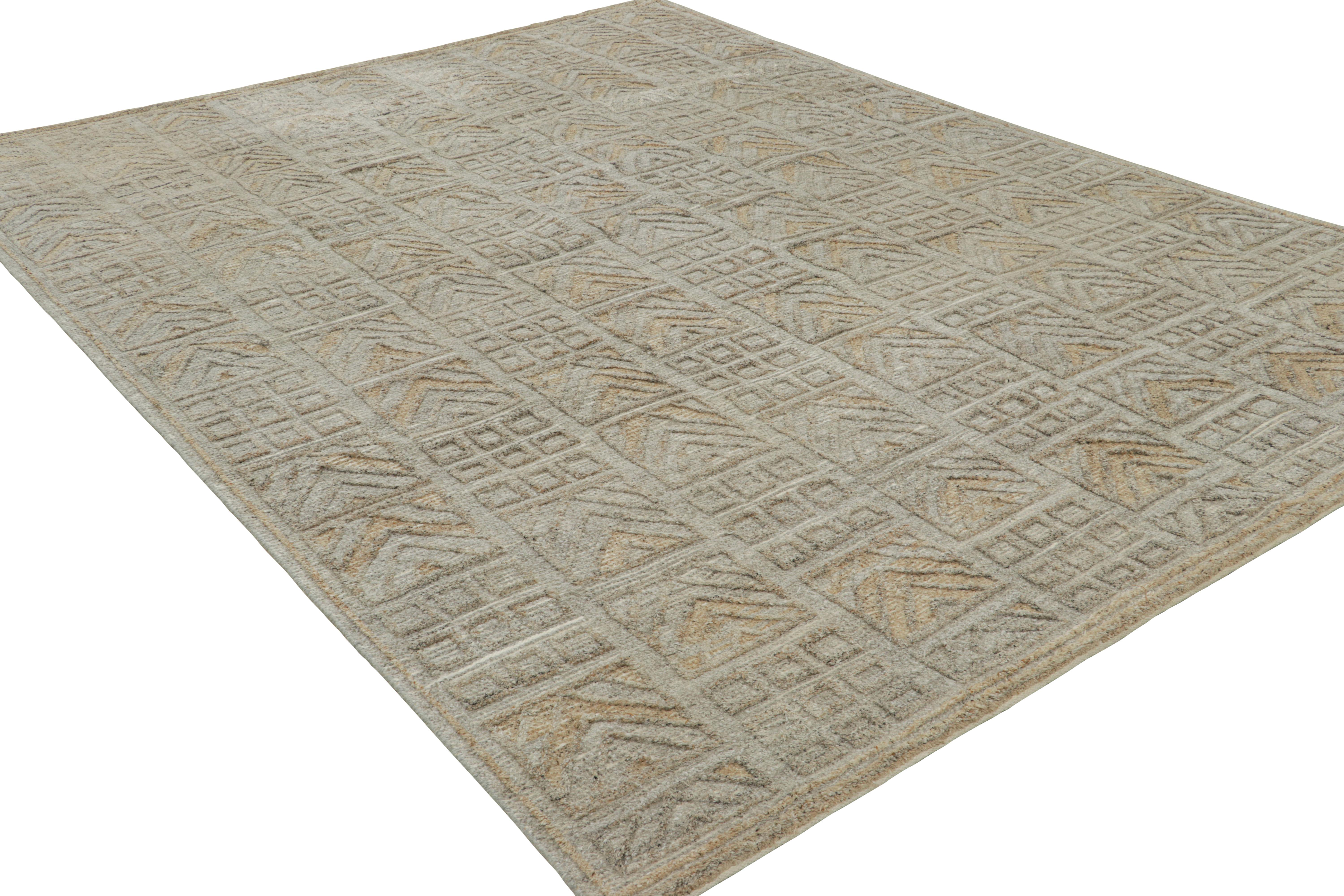 Indiano Tappeto scandinavo per esterni Rug & Kilim con motivi geometrici grigi e beige in vendita