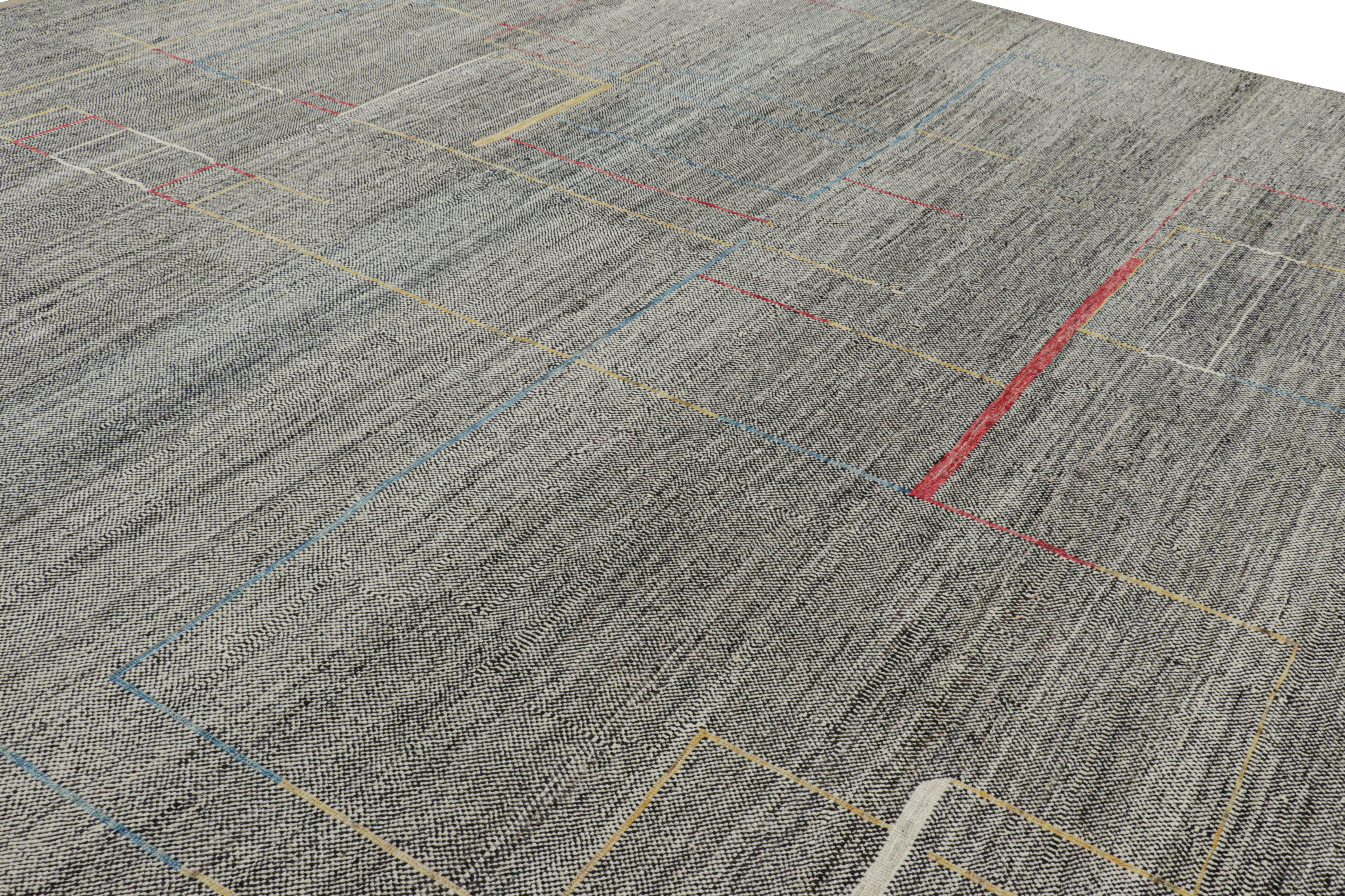 Made with handwoven wool, this 13x15 contemporary Kilim is a bold and exciting new addition to both the KIlim & Flat Weave and Modern rug collections by Rug & Kilim.

On the Design:

This rug enjoys a gorgeous field of black and white tones