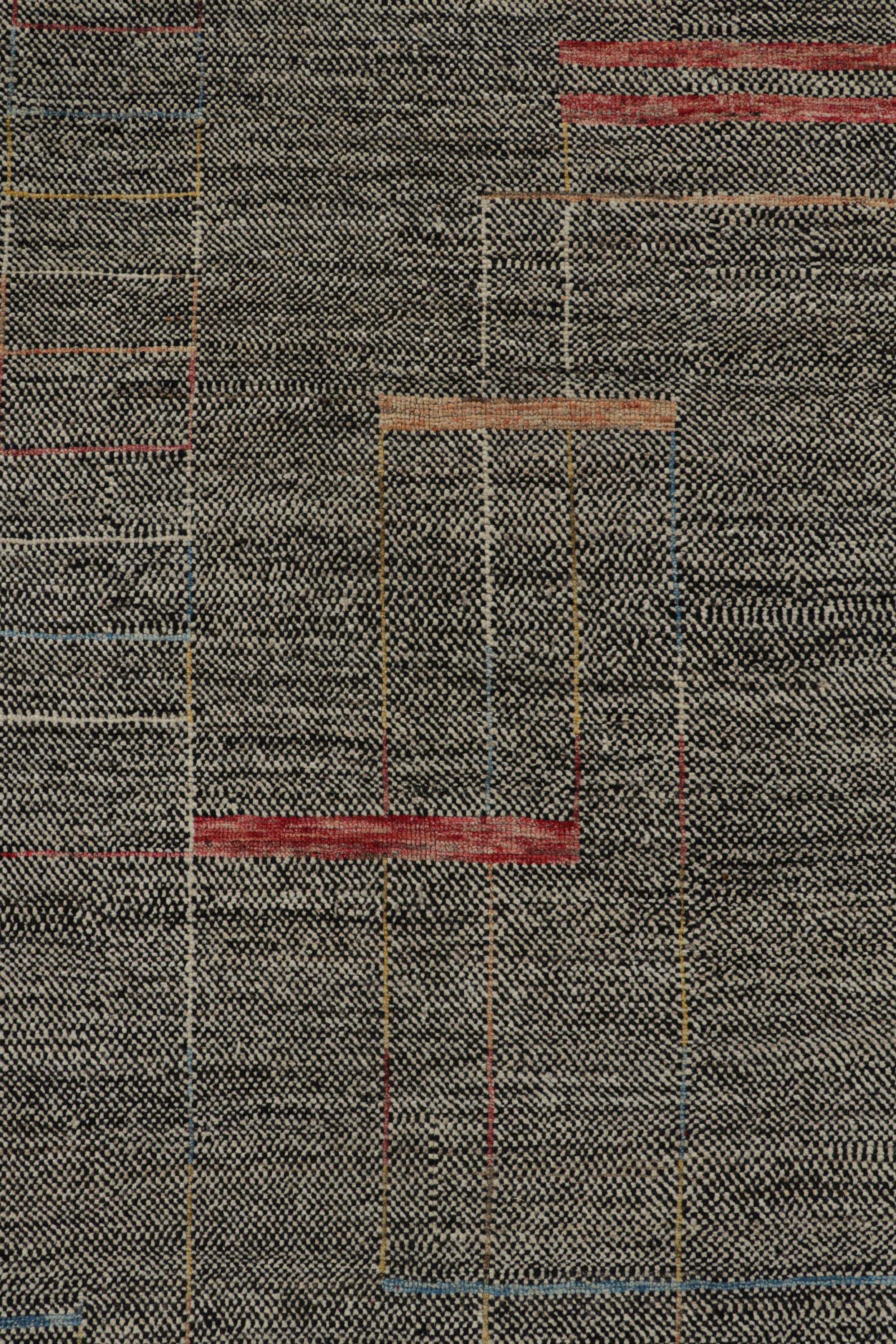 Afghan Rug & Kilim’s Modern Rug, Black and White with Minimalist Geometric Patterns For Sale
